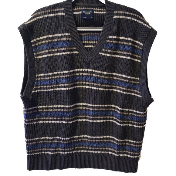 Abercrombie & FItch Striped Knit Sleeveless Sweater Vest (L) - Picture 1 of 4